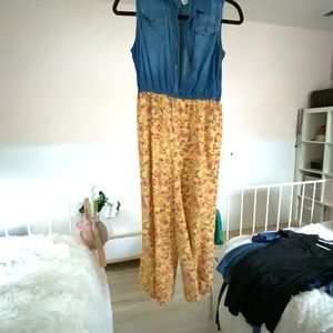Denim and floral jumpsuit romper
